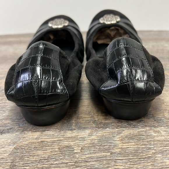 Brighton DANCER Black Suede Croc Embossed Ballet Flats Size 9 - Picture 3 of 14